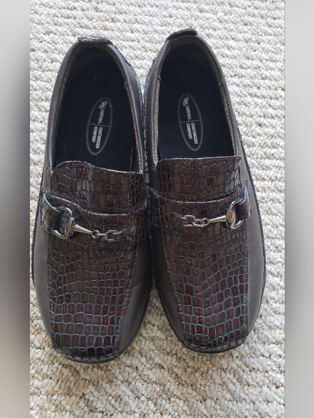 Aetrex Comfort Loafer Laura Brown Leather Reptile Horse Bit Shoes Loafers size 6